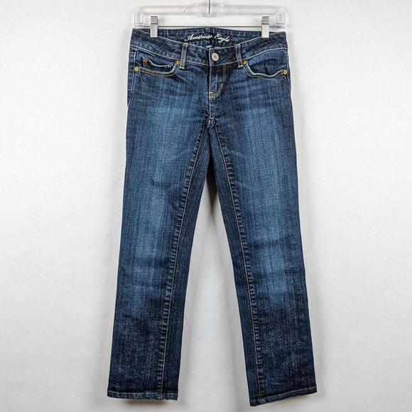 American Eagle Outfitters Denim - AEO Straight Leg Stretch Dark Wash Jeans Crop 0
